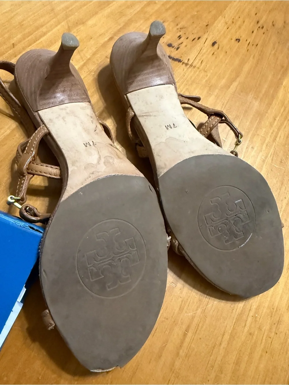 Tory Burch Tan Leather Logo Strap Sandals for Girls
